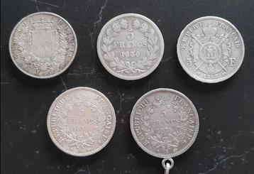 5 Zilveren munten 0.900, Frankrijk(4) Italië(1) beschikbaar voor biedingen