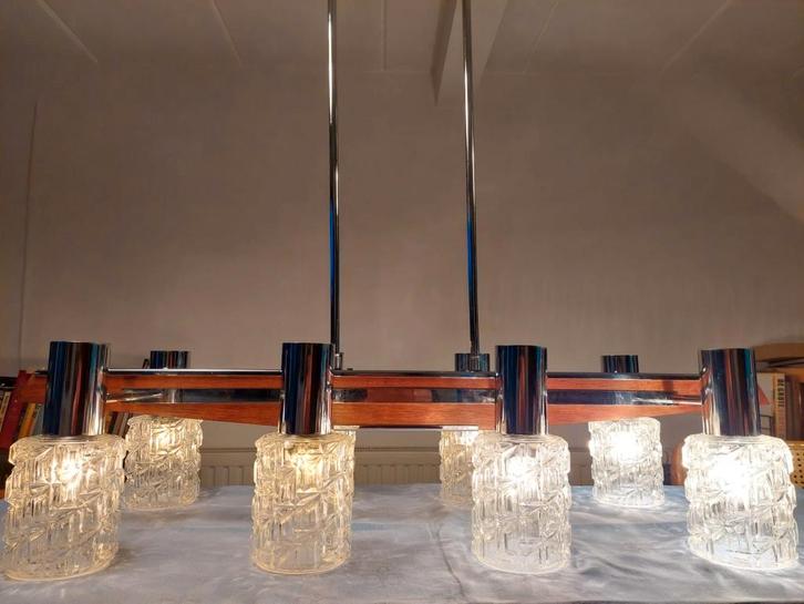 Lustre design spectaculaire en teck, chrome et verre, Antiquités & Art, Art | Objets design, Enlèvement
