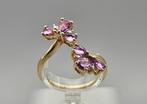 Gouden Vintage ring met roze saffier en diamant. 2025/172, Handtassen en Accessoires, Ringen, 18 tot 19, Ophalen of Verzenden