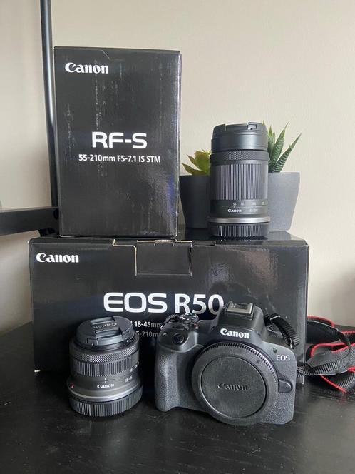 Canon EOS R50 + Canon RF-S 18-45mm + Canon RF-S 55-210mm, Audio, Tv en Foto, Fotocamera's Digitaal, Zo goed als nieuw, Compact