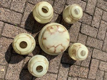 Retro lampen kappen van glas, 6 delig.   beschikbaar voor biedingen