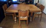table en bois vintage années 60 avec 2 allonges et 6 chaises, Huis en Inrichting, Vijf, Zes of meer stoelen, Gebruikt, Années 60