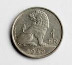 1 FRANK Leopold 3  BELGIE  1940  VL - FR, Postzegels en Munten, Overig, Ophalen of Verzenden, Losse munt