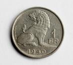 1 FRANK Leopold 3  BELGIE  1940  VL - FR, Postzegels en Munten, Ophalen of Verzenden, Overig, Losse munt