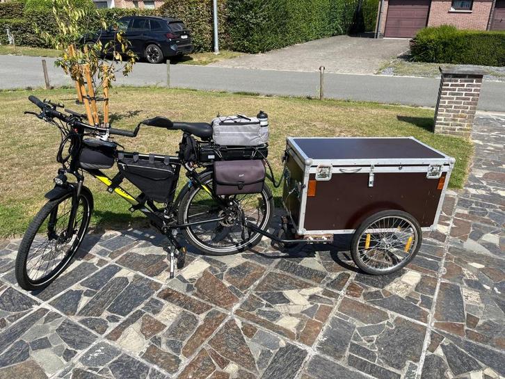Elektrische fiets met aanhangwagen, Fietsen en Brommers, Fietsen | Heren | Herenfietsen, Gebruikt, Overige merken, 53 tot 57 cm