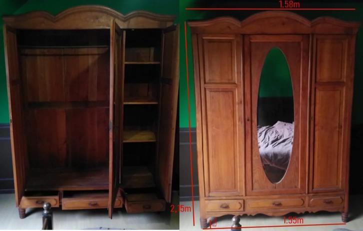 Houten kleerkast met spiegel (monteerbaar), Huis en Inrichting, Kasten | Kleerkasten, Gebruikt, 200 cm of meer, 150 tot 200 cm