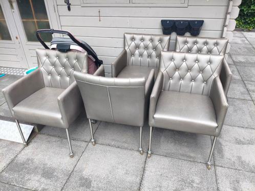6 echte leren stoelen, Tuin en Terras, Tuinsets en Loungesets, Gebruikt, Ophalen