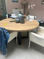 Ronde eetkamer tafel met 4 leren witte stoelen, Huis en Inrichting, Ophalen
