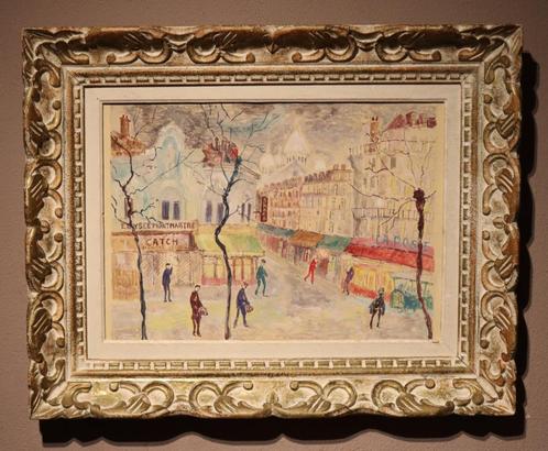 Vrolijk zicht op Parijs in naïeve stijl, Antiek en Kunst, Kunst | Schilderijen | Klassiek, Ophalen of Verzenden