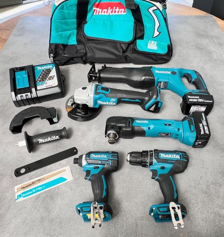 Makita 5-delige 18V accu LXT combiset 5.0Ah gereedschap set, Doe-het-zelf en Bouw, Gereedschap | Boormachines, Nieuw, Boor- en Schroefmachine