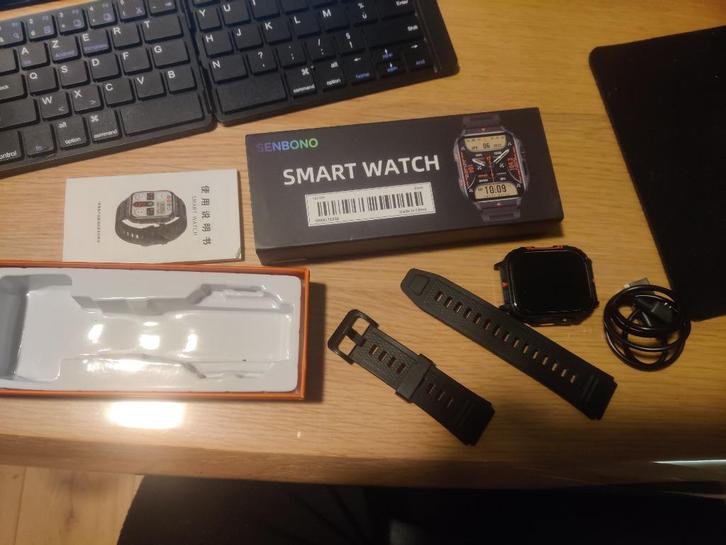 Senbono smart watch, Handtassen en Accessoires, Smartwatches, Zo goed als nieuw, Android, Zwart, Afstand, Calorieverbanding, Conditie