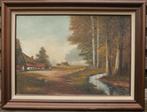 Paysage flamand - Huile sur toile - 125x95cm, Antiquités & Art, Art | Peinture | Classique, Enlèvement ou Envoi