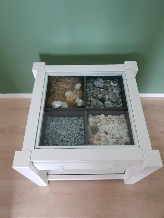 Table de salon bois blanc 55x55x45cm, Enlèvement, Utilisé, Verre