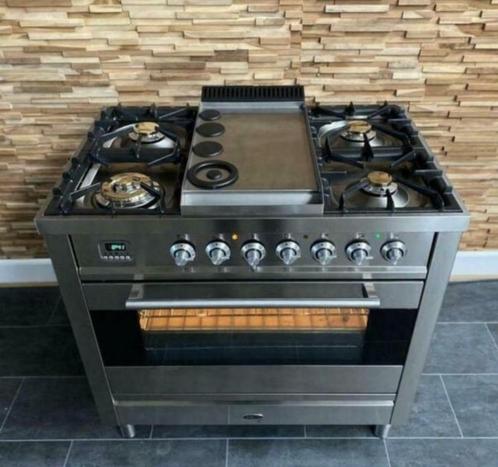 🔥Luxe Fornuis Boretti 90 cm RVS 5 pits Frytop 1 grote oven, Elektronische apparatuur, Fornuizen, Zo goed als nieuw, Vrijstaand