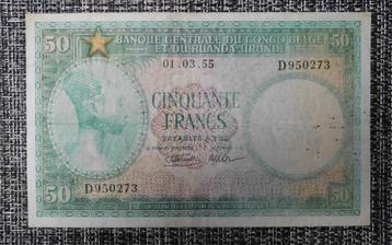 Billet 50 Francs Congo - Belge 01.03.55, Enlèvement ou Envoi, Belgique, Série