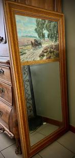 Antieke Engelse spiegel met facetrand + afb: paarden/huifkar, Rectangulaire, Enlèvement, 100 à 150 cm, Utilisé