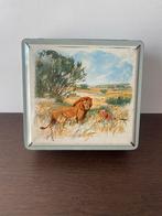 Vintage blikken doos met leeuw van Melle, Verzamelen, Blikken, Ophalen, Zo goed als nieuw