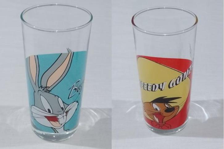 Glas - Bugs Bunny & Speedy Gonzales - 1993 - Warner Bros, Verzamelen, Glas en Drinkglazen, Gebruikt, Frisdrankglas, Ophalen of Verzenden