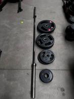 75kg Olympische Gewichten + Olympische Barbell 220cm , 20kg, Sport en Fitness, Fitnessmaterialen, Ophalen, Gebruikt, Halterschijven