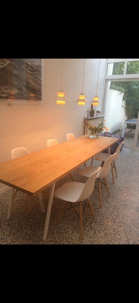 Eettafel vol eik met Hay loop poten 280 x 80, Huis en Inrichting, Tafels | Eettafels, Gebruikt, 50 tot 100 cm, 200 cm of meer