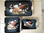 Vintage dienbladen set genest lakwerk Japanse lakschaal 3x, Ophalen of Verzenden