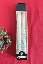 2 bougies chandelles blanches à étoiles bleu-vert Spaas, Huis en Inrichting, Overige materialen, Gebruikt, Aucun, Spaas