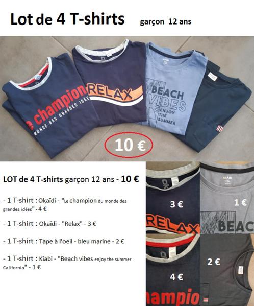 Lot de 4 T-sirts garçon 12 ans, Kinderen en Baby's, Kinderkleding | Maat 152, Gebruikt, Jongen, Ophalen