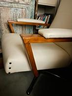 Vintage draaistoel hout, metaal, wit kunstleer, Ophalen, Gebruikt, Metaal