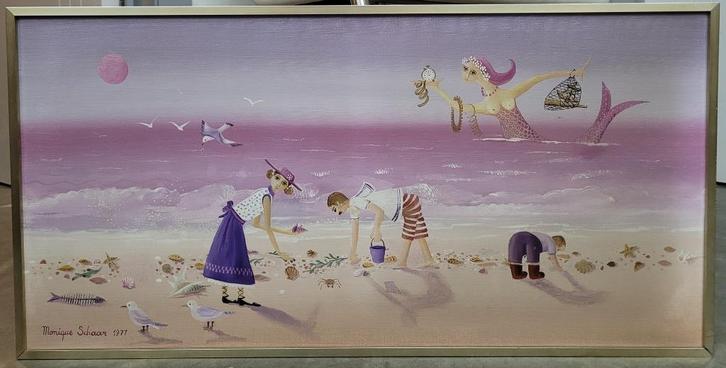 Monique SCHAAR, schelpjes rapen, Antiek en Kunst, Kunst | Schilderijen | Klassiek, Ophalen of Verzenden