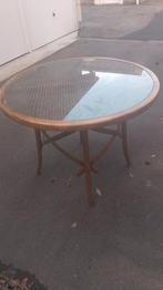 Belle table à manger bois courbé plateau rotin canné + verre, Enlèvement, Verre