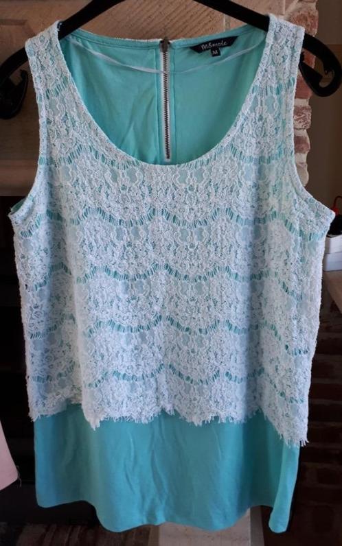 MS Mode - 2delig topje: lichtblauw +wit kanten topje-maat M, Kleding | Dames, Blouses en Tunieken, Zo goed als nieuw, Maat 38/40 (M)
