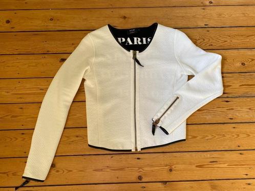 Ecru vestje, afgewerkt met zwart leder, mt 36, merk Elvira, Kleding | Dames, Jassen | Zomer, Zo goed als nieuw, Maat 36 (S), Wit