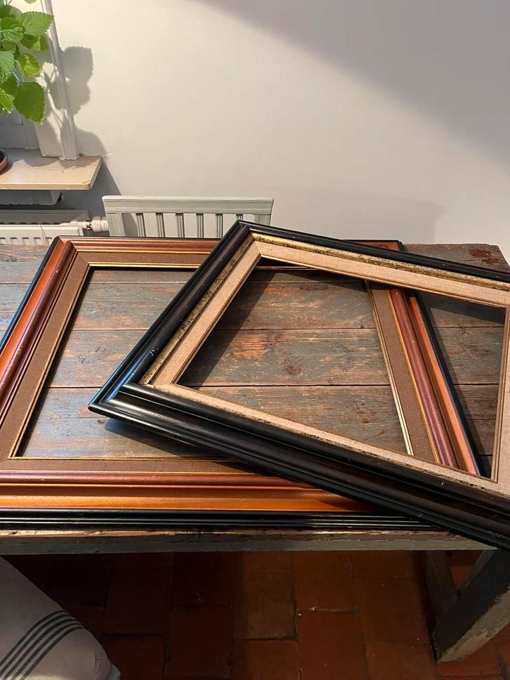 ANTIEKE KADER LIJST HOUT MET LINNEN GROOT SCHILDERIJ, Huis en Inrichting, Woonaccessoires | Lijsten, Gebruikt, 50 tot 75 cm, Hout