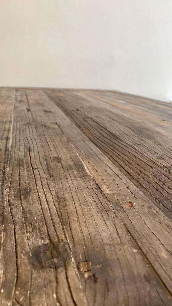 Karaktervolle houten/stalen tafel, Huis en Inrichting, Tafels | Eettafels, Zo goed als nieuw, 50 tot 100 cm, 200 cm of meer, Vijf personen of meer