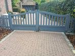 Houten poort (grijsblauw geschilderd) - afsluiten wei/oprit, Tuin en Terras, 200 cm of meer, 100 tot 150 cm, Schuifpoort, Gebruikt