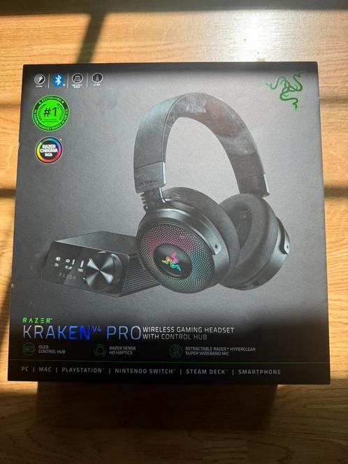 Razer Kraken V4 Pro, Computers en Software, Headsets, Zo goed als nieuw, Over-ear, Draadloos, Gaming headset, Inklapbare microfoon