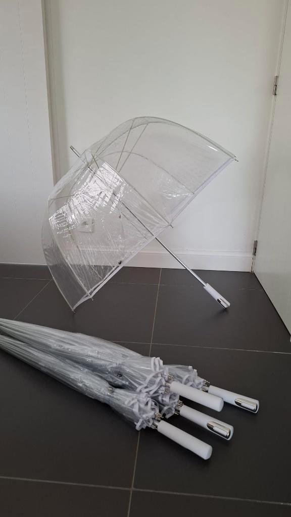 Transparante paraplu's huwelijk (5st), Handtassen en Accessoires, Paraplu's, Zo goed als nieuw, Wit, Transparant, Ophalen of Verzenden