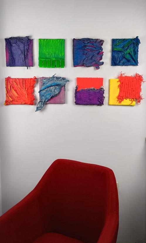 Mozaïek van 8 schilderijen, Antiek en Kunst, Kunst | Schilderijen | Abstract, Ophalen of Verzenden