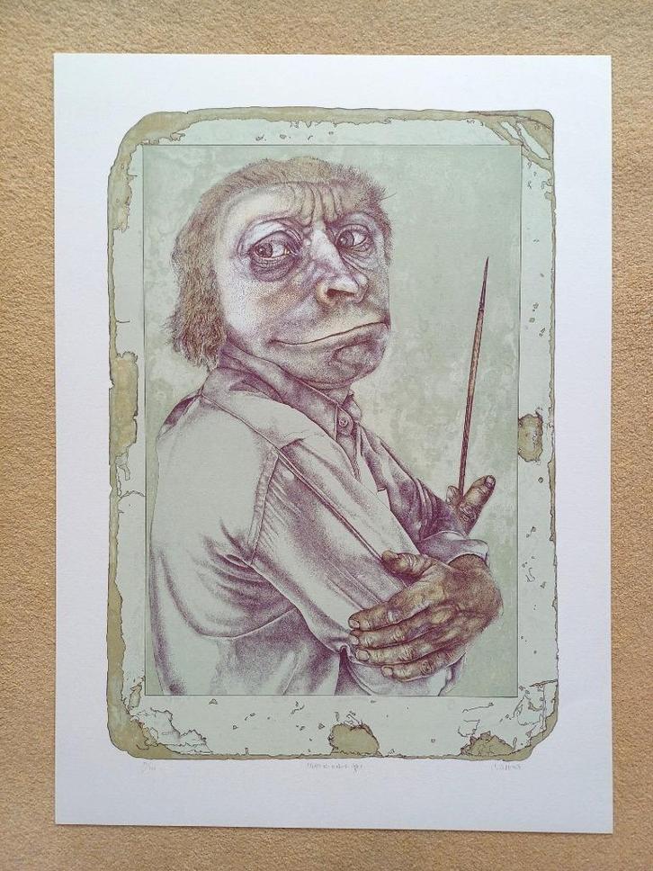 Reiner Schwarz, 'Ikzelf als schilderende aap', litho, Antiek en Kunst, Kunst | Litho's en Zeefdrukken, Ophalen of Verzenden