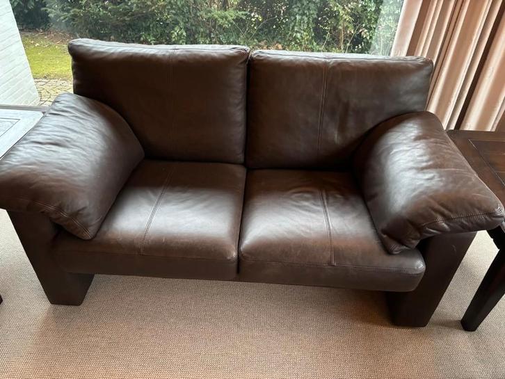 Lederen salon 3 x 2-zit + poef, Huis en Inrichting, Zetels | Complete zithoeken, Gebruikt, Leer, Ophalen