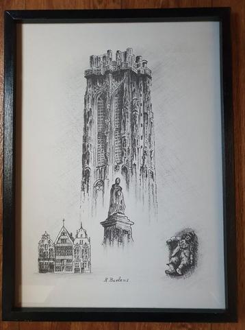 Reproductie kunstwerk R.Buelens - Mechelen  beschikbaar voor biedingen