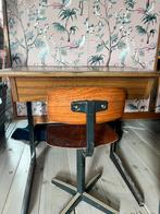 Vintage schoolbankje met stoel, Ophalen, Gebruikt
