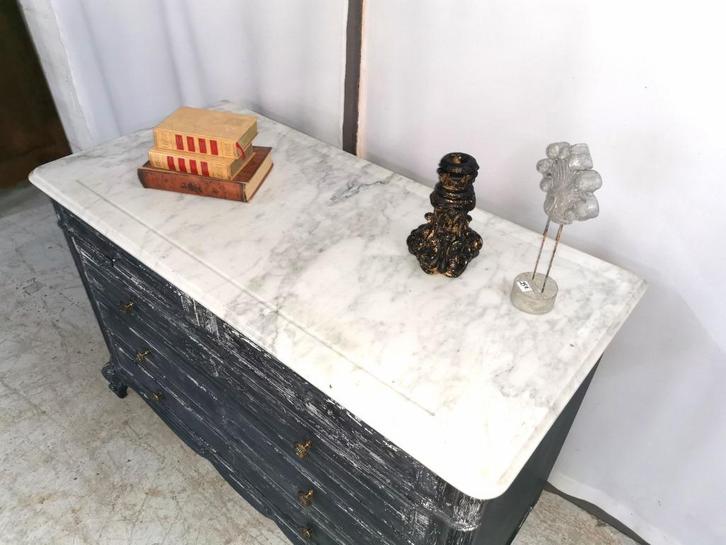 Antiek brocante commode met dik marmeren blad B 130 H 86, Antiek en Kunst, Curiosa en Brocante, Ophalen