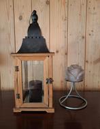 Houten lantaarn en metalen kandelaar, Enlèvement ou Envoi, Comme neuf, Bois, Chandelier