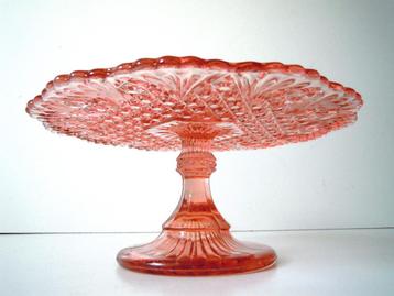 Taartschotel in rosaline glas uit jaren '50