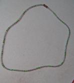 halsketting 43cm groene + transparante kralen 2mm diam glas, Handtassen en Accessoires, Kettingen, Ophalen of Verzenden, Zo goed als nieuw