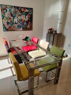 Italiaanse designtafel van geborsteld staal -6 leren stoelen, Huis en Inrichting, Ophalen, Nieuw, 6 tot 8 stoelen