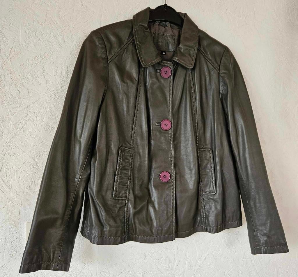 Veste mi saison en cuir taille 42, Enlèvement ou Envoi, Comme neuf, Taille 42/44 (L), Brun
