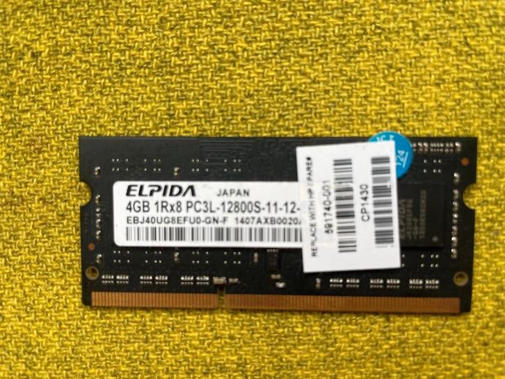 RAM geheugen - 4GB 1Rx8 PC3L-12800S-11-12-B4 Elpida, Computers en Software, RAM geheugen, Refurbished, Laptop, 4 GB, DDR3, Verzenden