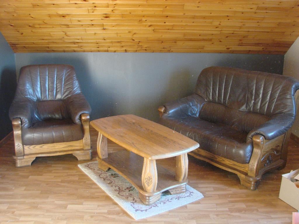 Salon complet cuir pleine fleur, Maison & Meubles, Enlèvement, Comme neuf, Cuir, Chène massif